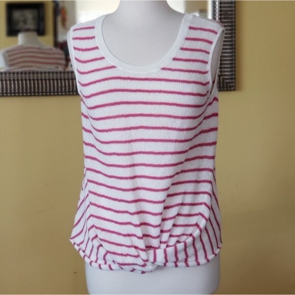 Splendid Striped Twist Hem Knitted Cotton Blend Sleeveless Tank Top Medium Pink - Picture 3 of 10